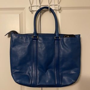 Coach blue leather tote bag